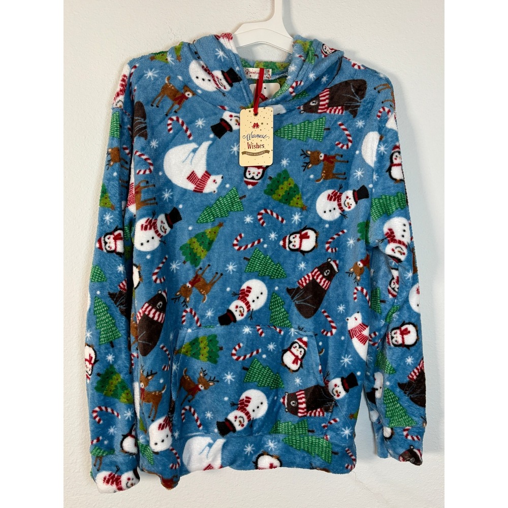 Snowflake‎ New York Christmas Fleece Pajama Pants Blue Winter Print L/XL NWT